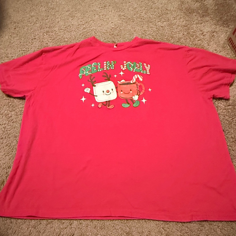 Feelin Jolly Christmas Graphic Tee Red Short Sleeve XL Holiday Cocoa Marshmallow